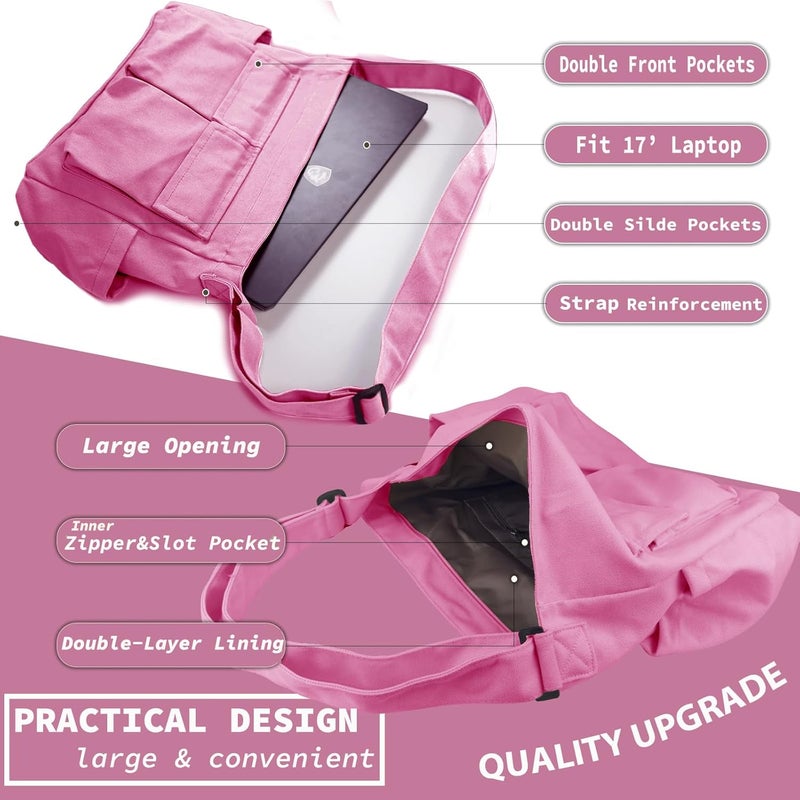 yaucher Store Canvas Messenger Bag Large Hobo Crossbody Bag with Multiple Pockets Casual Shoulder Tote Bag for Women and Men - Image 5